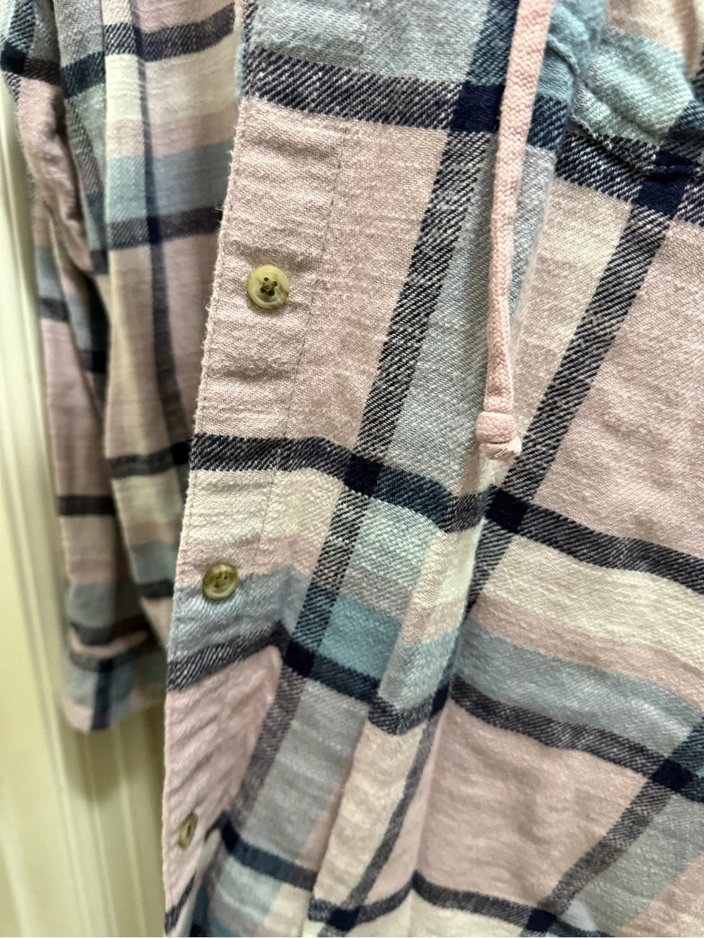 American Eagle Outfitters Lilac Plaid Hooded Button-Down Shirt
